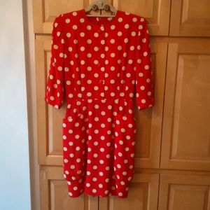 NINA RICCI Red Polka Dot Dress Size 8 Vintage